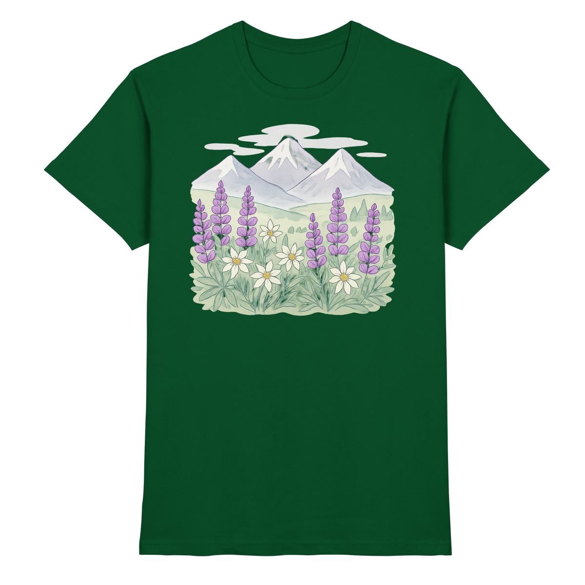 Front view of Arvenzo Alpine Bloom unisex shirt in premium bottle green, showcasing its stylish design and comfortable fit.