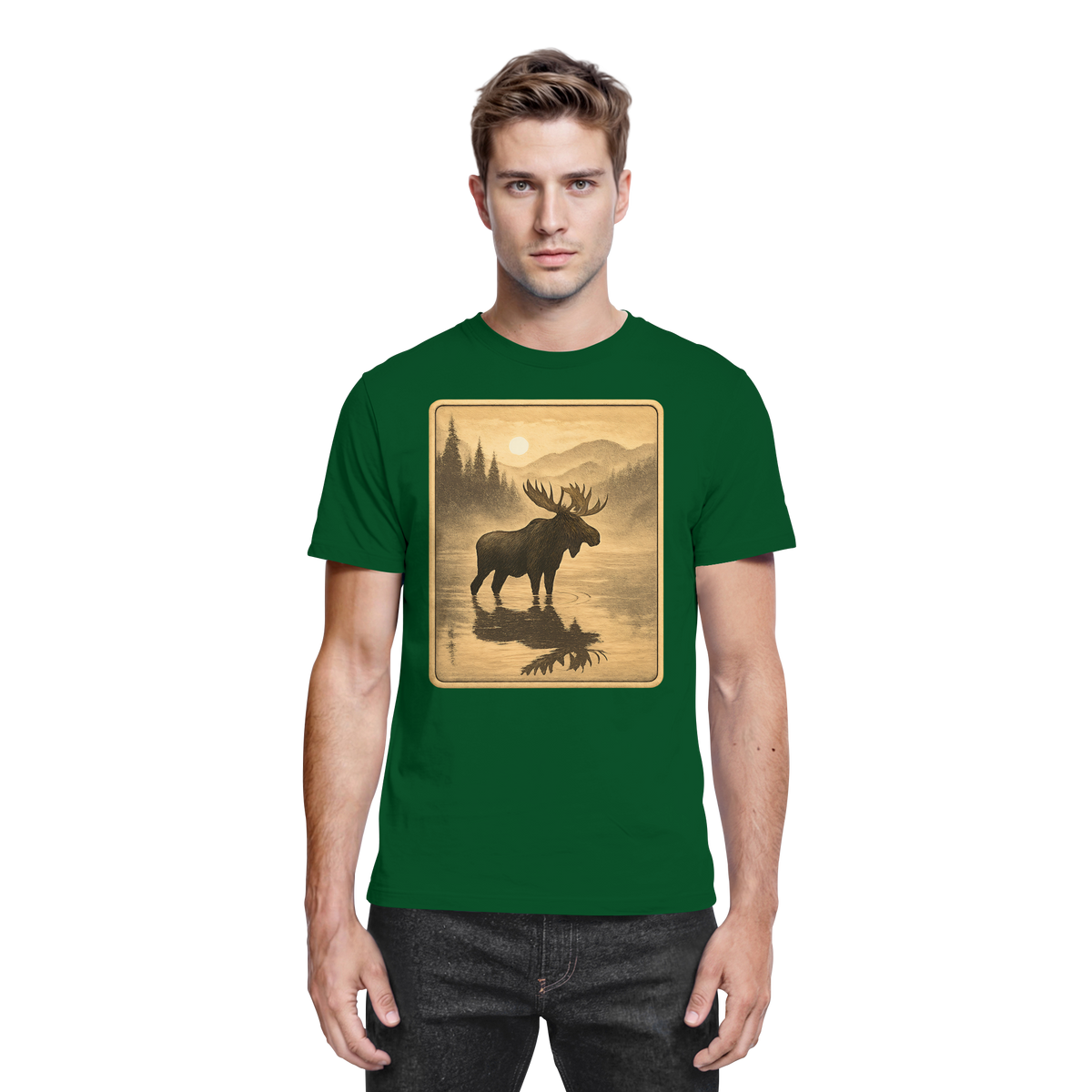 Front view of Arvenzo Calm Shore unisex shirt in premium bottle green fabric, featuring a relaxed fit and minimal design.