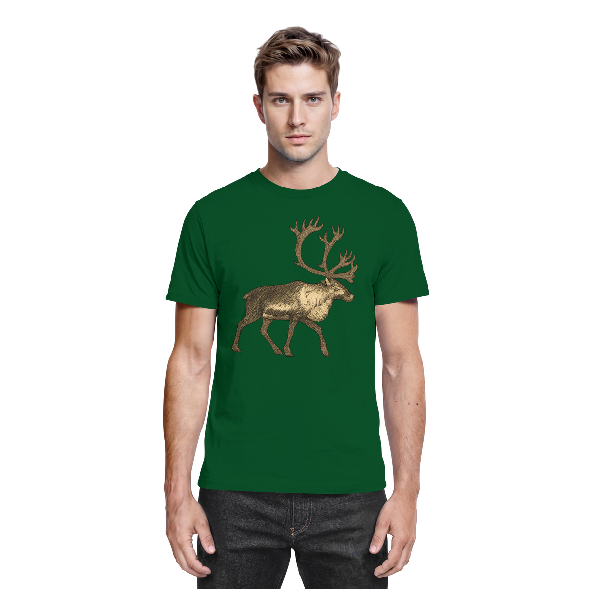 Front view of Arvenzo Tundra Walk unisex shirt in bottle green, featuring a classic fit and minimal design.