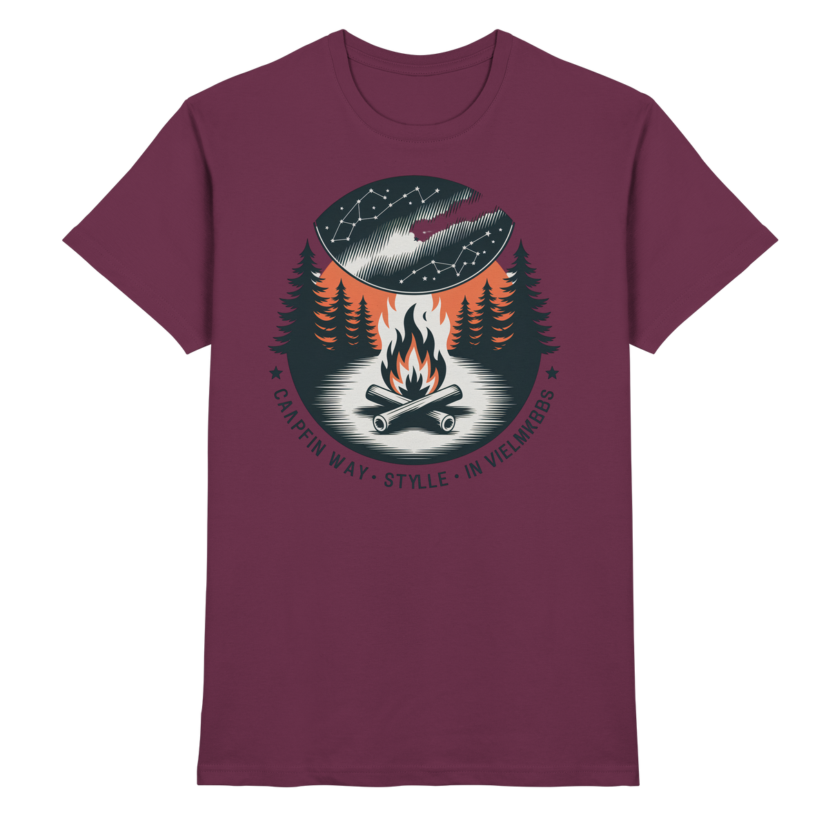 Unisex burgundy Star Map Shirt by Arvenzo featuring a celestial star pattern on the front.