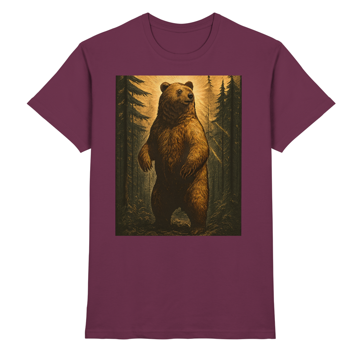 Front view of a burgundy Arvenzo Deep Timber unisex shirt, showcasing its premium fabric and stylish design.