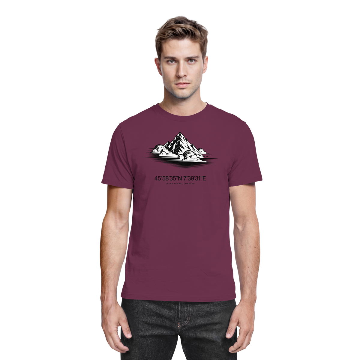 Front view of Arvenzo Summit Point unisex burgundy shirt with a classic fit and minimal branding.