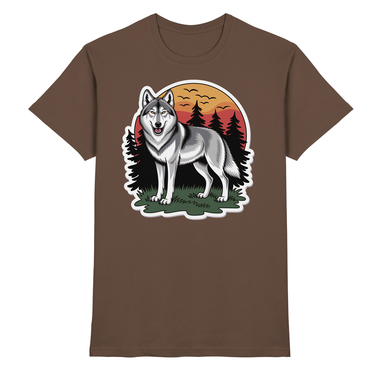 Unisex Arvenzo Lone Dusk shirt in chocolate with front design, made from premium fabric, showcased in a front view image.