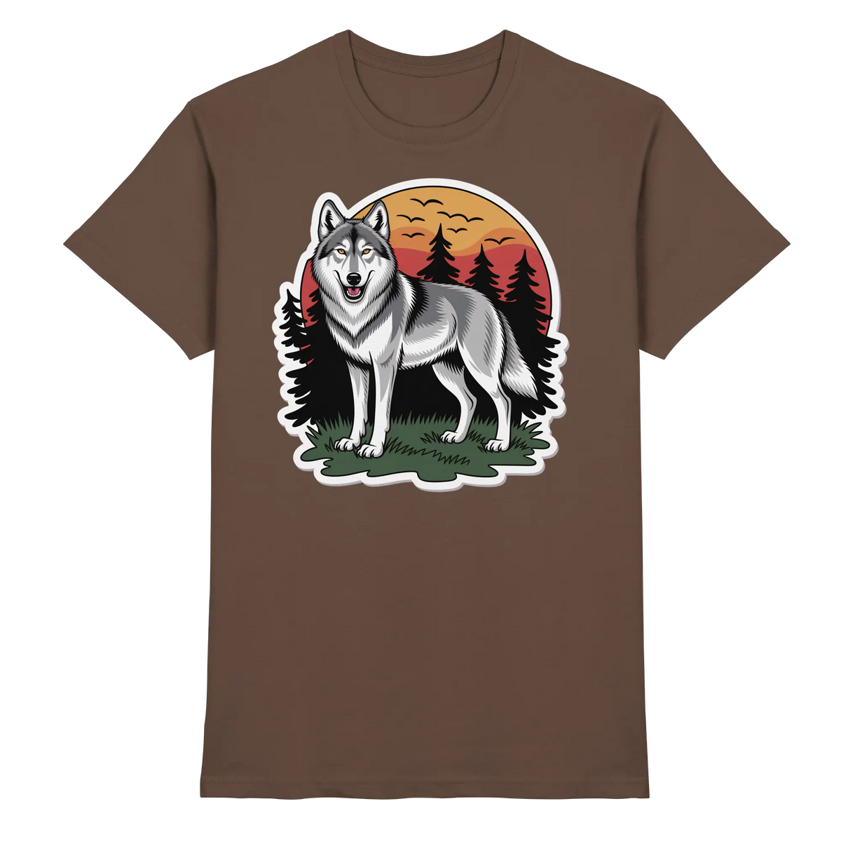 Unisex Arvenzo Lone Dusk shirt in chocolate with front design, made from premium fabric, showcased in a front view image.