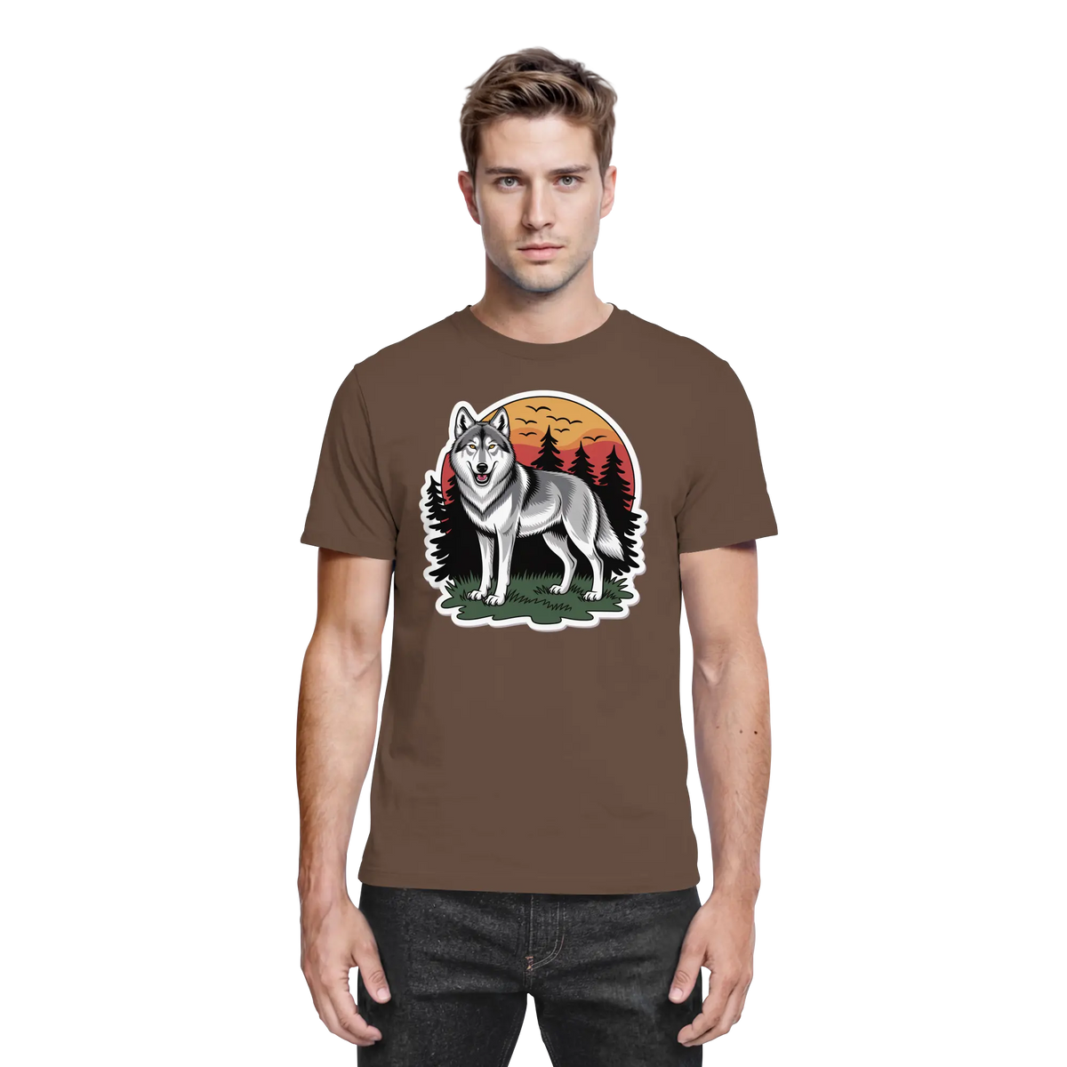 Front view of Arvenzo Lone Dusk unisex shirt in chocolate with a premium fabric finish.