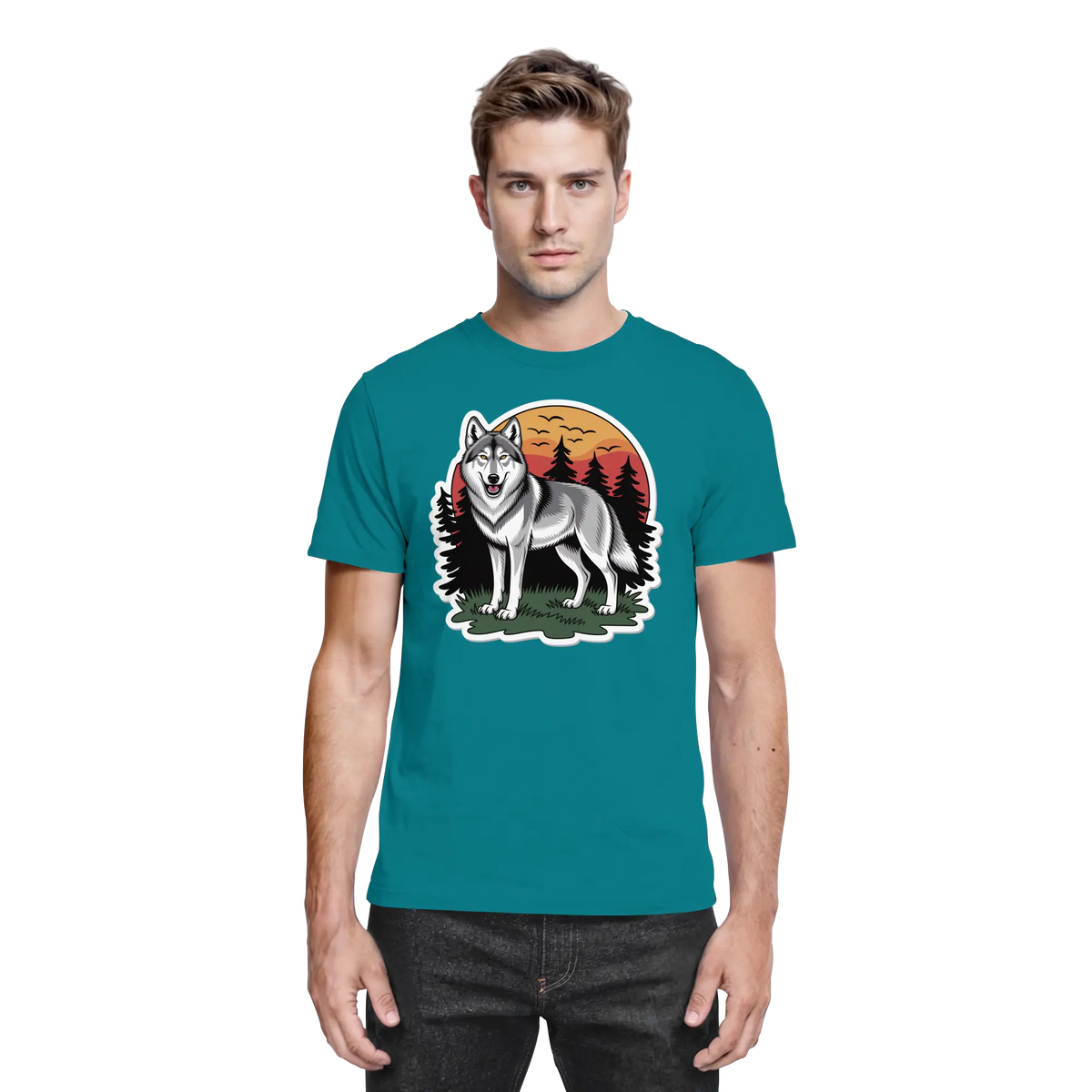 Front view of Arvenzo Lone Dusk unisex shirt in diva blue with a sleek, premium design.