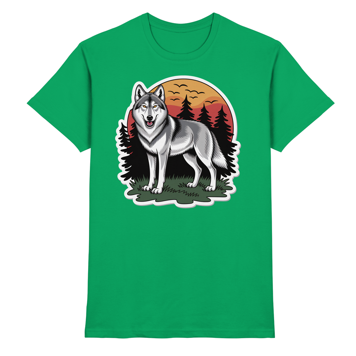 Front view of Arvenzo Lone Dusk unisex shirt in Kelly Green, featuring a premium design and comfortable fit.