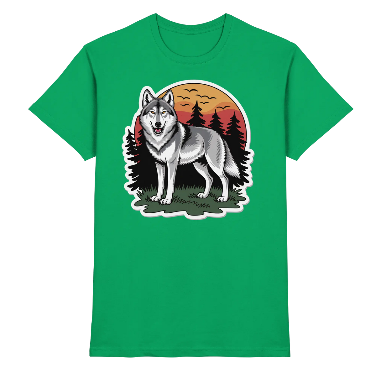Front view of Arvenzo Lone Dusk unisex shirt in Kelly Green, featuring a premium design and comfortable fit.