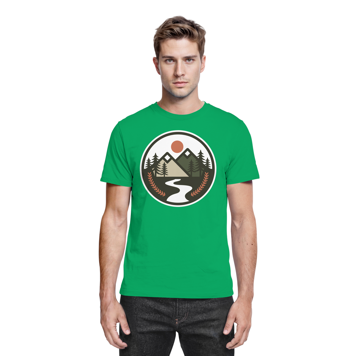 Front view of Arvenzo Open Ground unisex shirt in vibrant Kelly green, showcasing a casual, premium cotton design.
