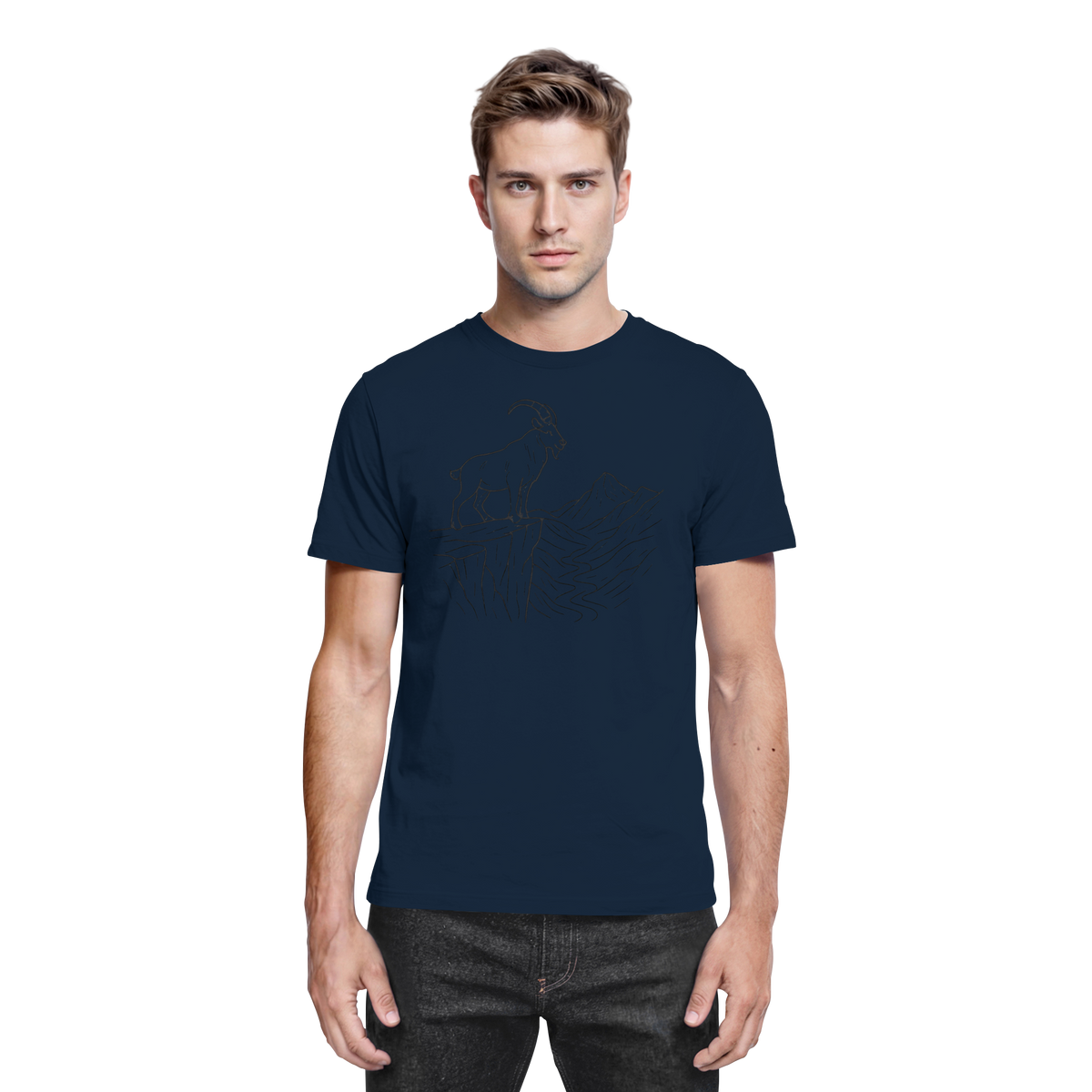 Front view of Arvenzo Cliff Edge unisex navy shirt with a premium fabric design.