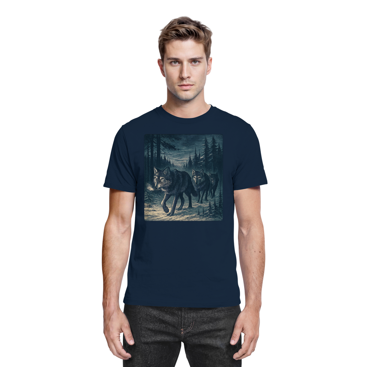 Front view of a navy unisex Arvenzo Pack North shirt with a classic fit and minimal design.