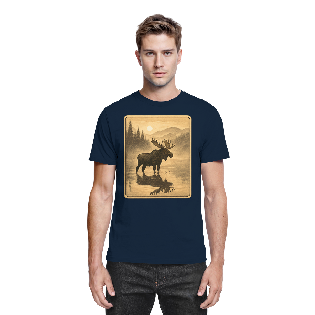 Front view of navy Arvenzo Calm Shore unisex shirt, featuring a relaxed fit and premium fabric.