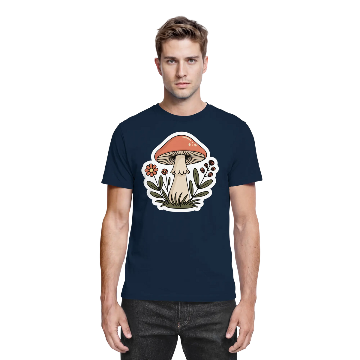 Front view of Arvenzo Still Roots unisex navy shirt, premium cotton fabric, casual fit, with a subtle design on the chest.