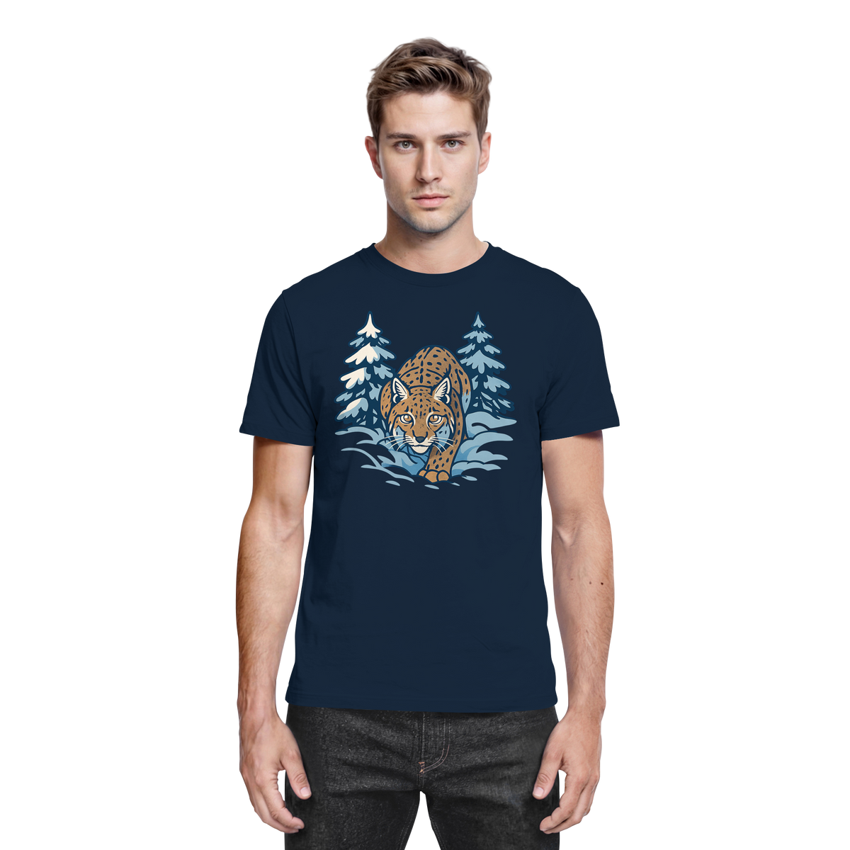 Navy Snow Lynx unisex shirt by Arvenzo, front view showing the sleek design and comfortable fit.
