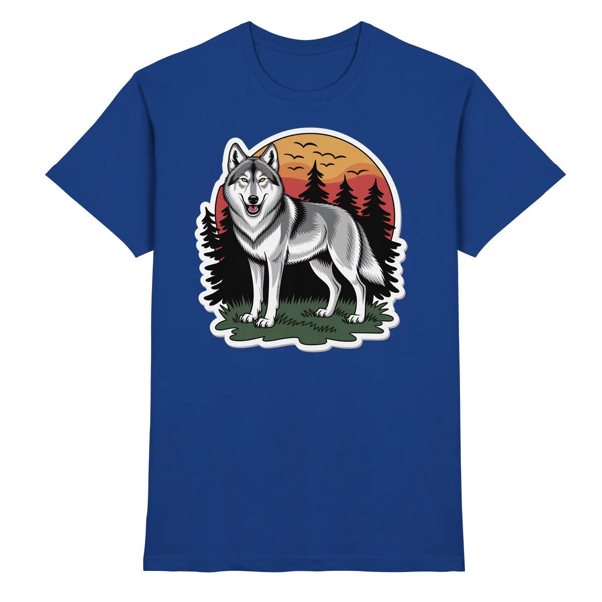 Front view of Arvenzo Lone Dusk unisex royal blue premium shirt with a classic fit and smooth fabric texture.