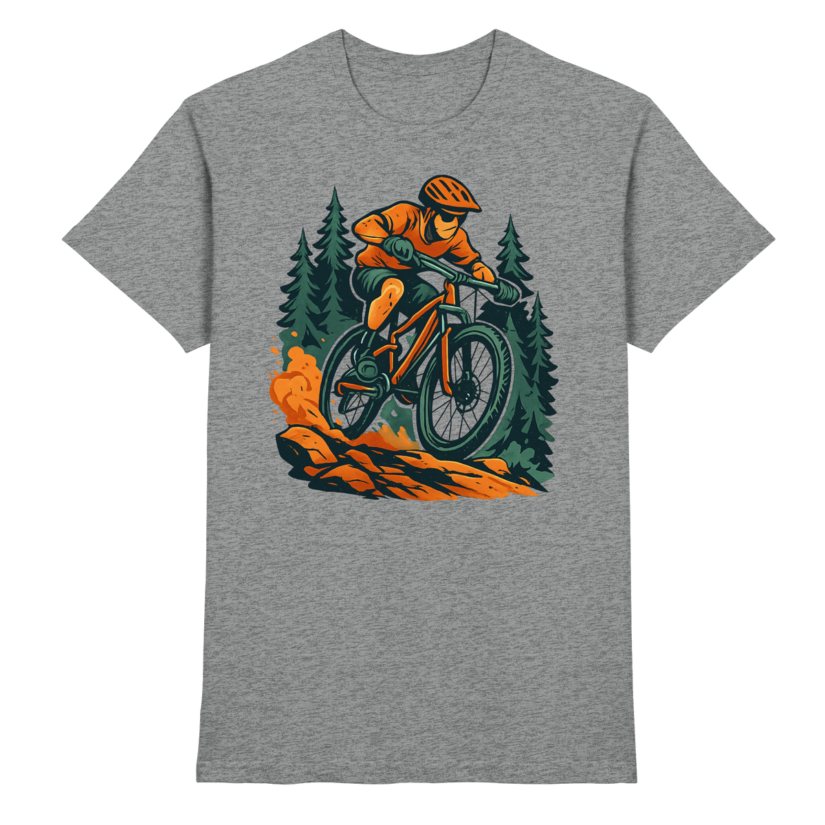 Front view of Arvenzo Dirt Rush unisex sports grey meliert shirt with a casual fit and graphic design.