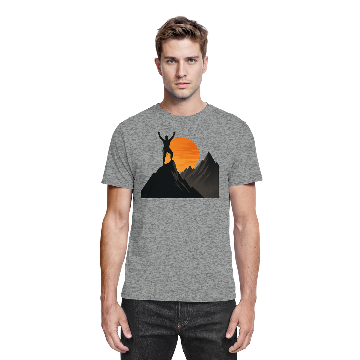 Unisex Arvenzo Bold Ascent shirt in sports grey meliert, front view showing modern crew neck and stylish design.