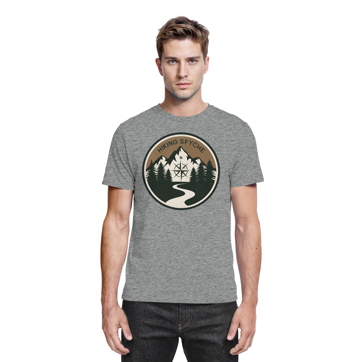 Front view of Arvenzo Trail Crest unisex shirt in sports grey meliert, showcasing a casual, comfortable fit and stylish design.