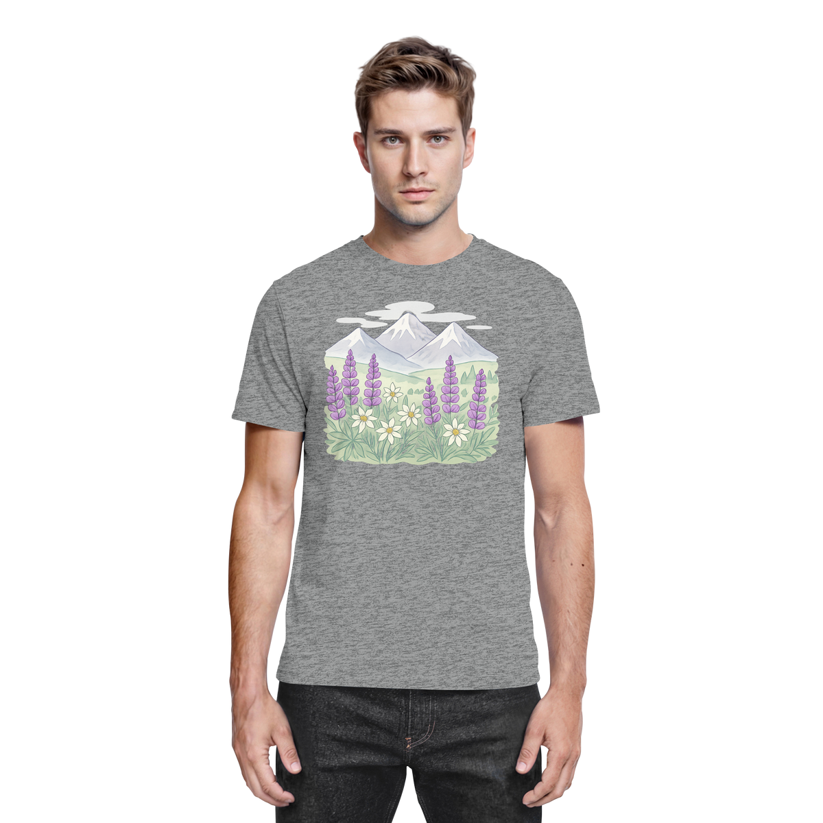 Unisex Alpine Bloom Shirt by Arvenzo in sports grey meliert, showcasing a front view of the premium casual shirt.