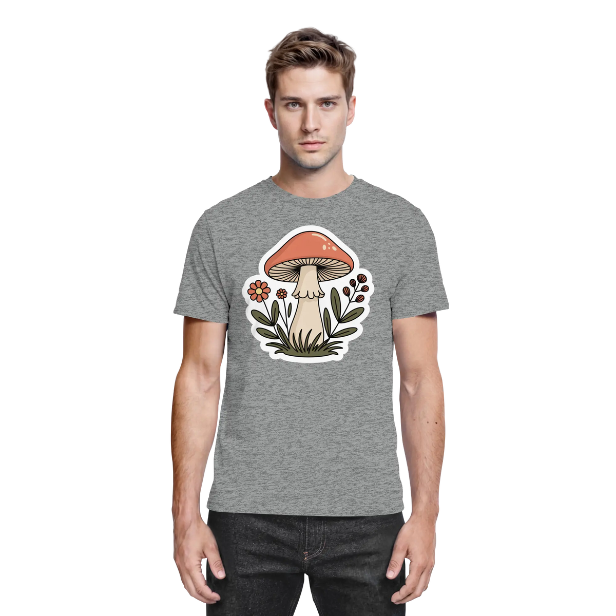 Front view of Arvenzo Still Roots unisex shirt in sports grey meliert fabric, showcasing a comfortable casual design.