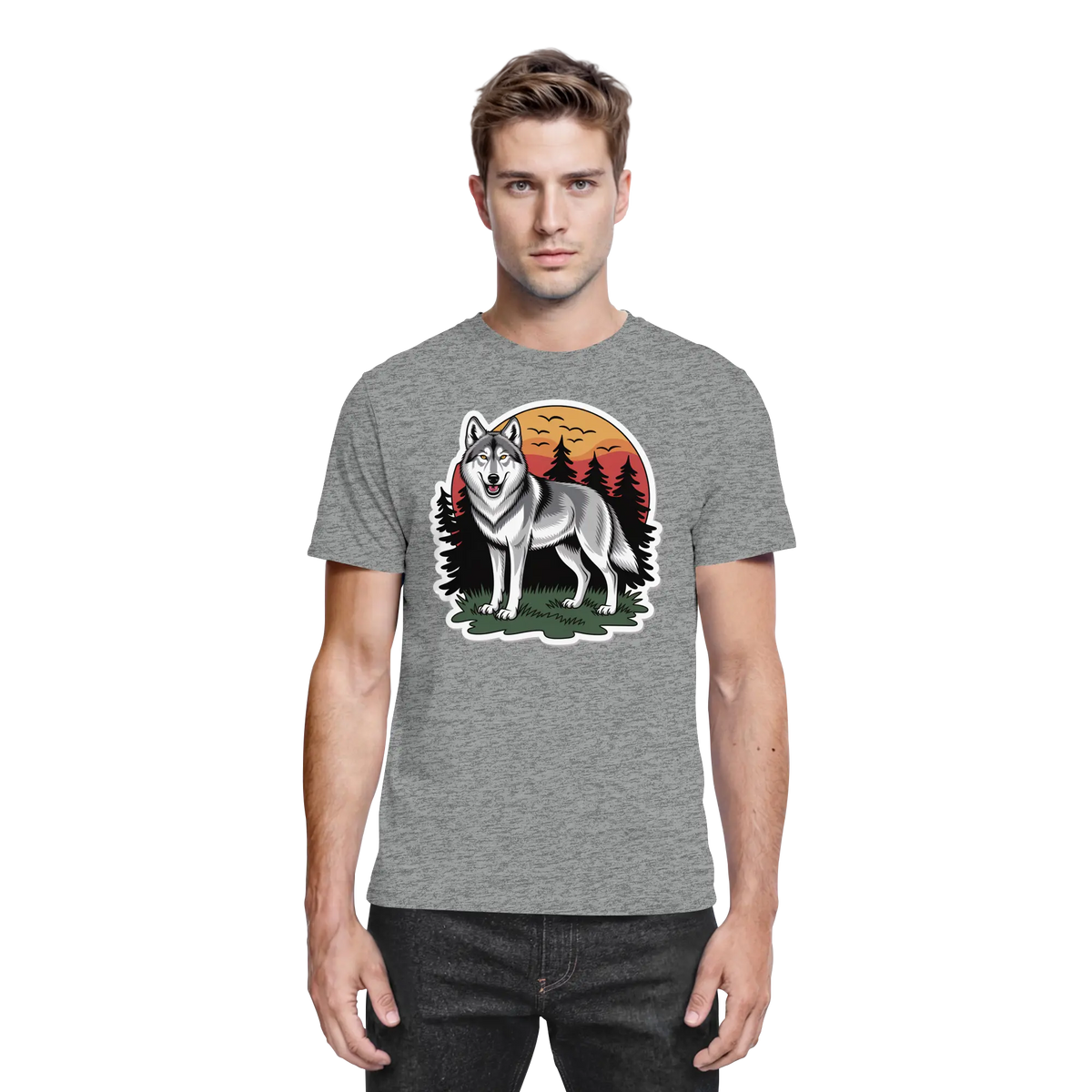 Front view of Arvenzo Lone Dusk unisex shirt in sports grey meliert, showcasing a relaxed fit and premium fabric.