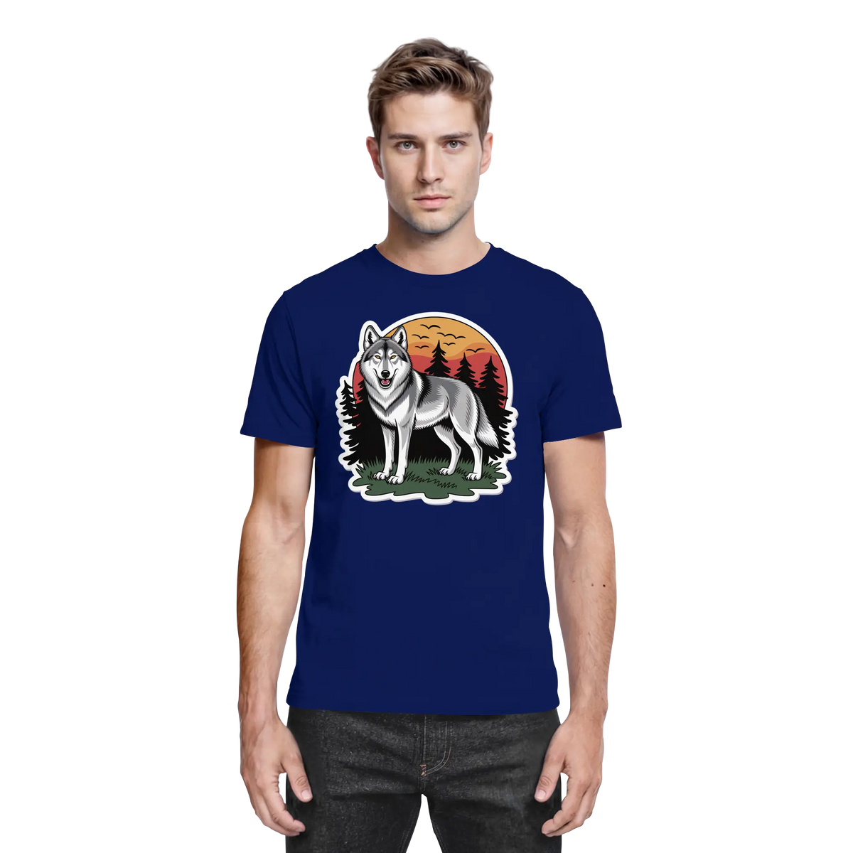 Front view of Arvenzo Lone Dusk unisex shirt in urban navy with a classic fit and smooth fabric.