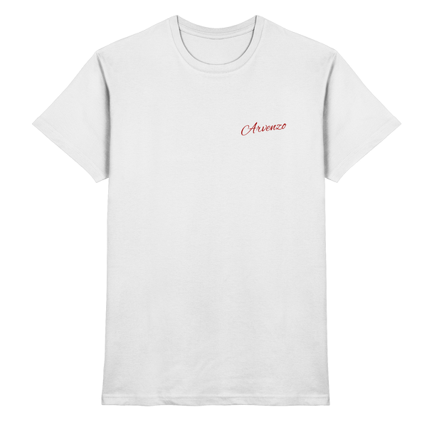 Pure Ground t-shirt in White with a small Arvenzo script logo on the chest – Arvenzo