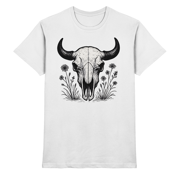 Bison Skull t-shirt in White with a bison skull and wildflower – Arvenzo