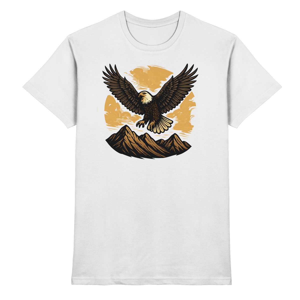Front view of Arvenzo Iron Wing unisex white shirt featuring a sleek iron wing graphic design.