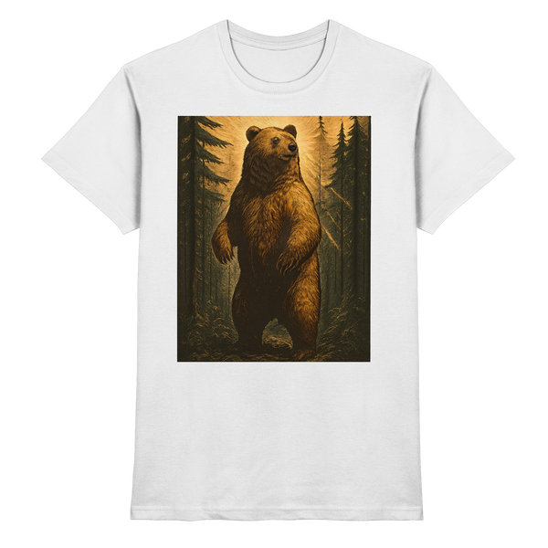 Deep Timber t-shirt in White with a bear in the forest – Arvenzo