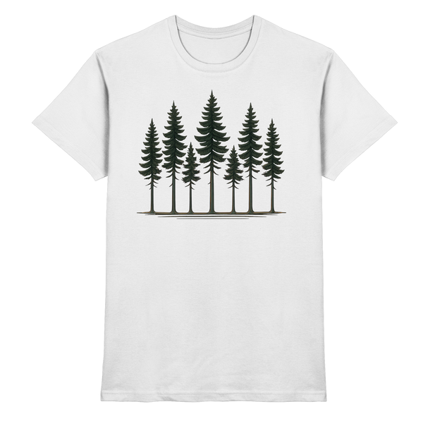 Pine Dusk t-shirt in White with a row of pine trees – Arvenzo