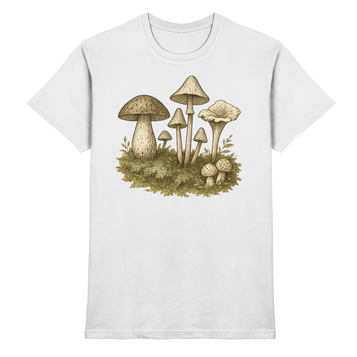 White unisex Forest Floor Shirt by Arvenzo featuring a detailed forest-inspired design on the front.
