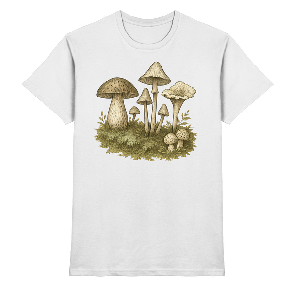 Forest Floor t-shirt in White with a forest mushroom – Arvenzo