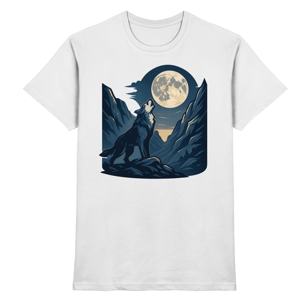 Silver Howl t-shirt in White with a wolf howling at the full moon – Arvenzo