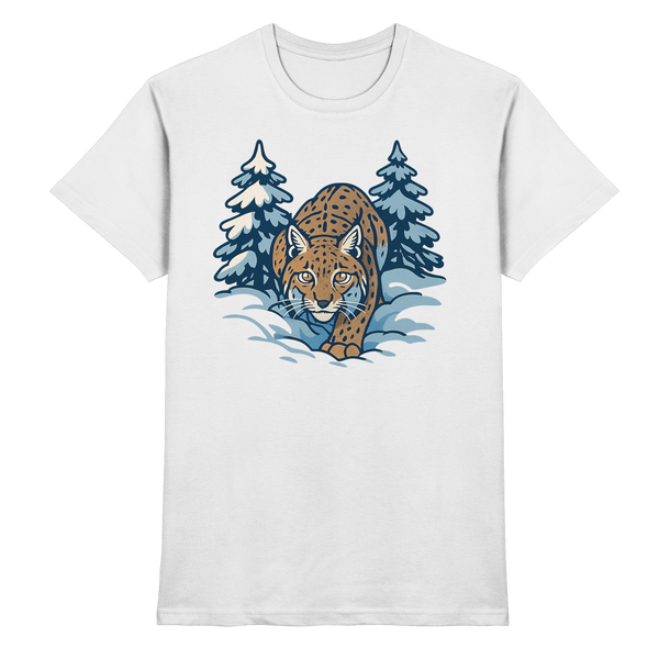 Snow Lynx t-shirt in White with a lynx in the snow – Arvenzo