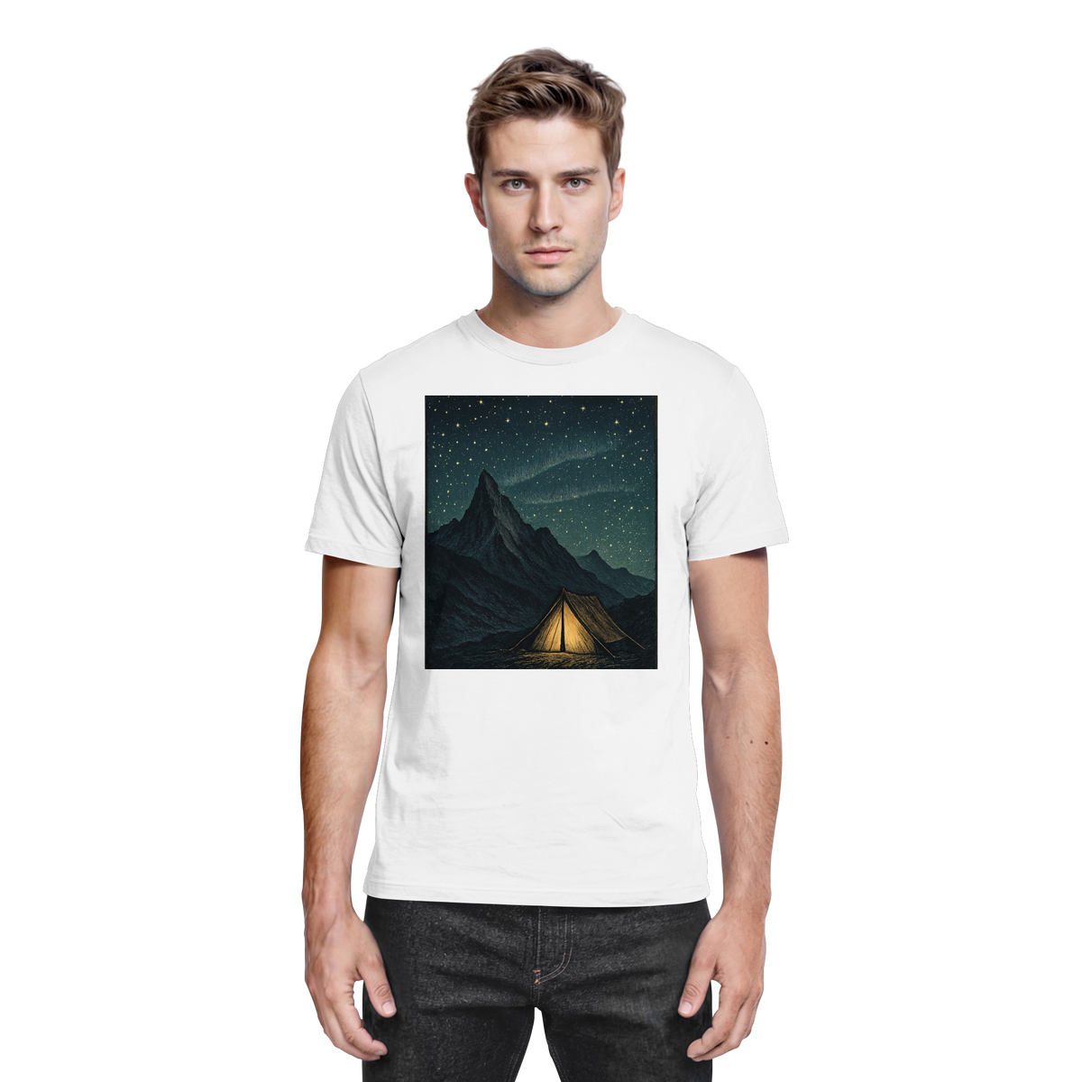 White Arvenzo North Light unisex shirt with a clean front design, showcasing a premium cotton fabric and classic fit.