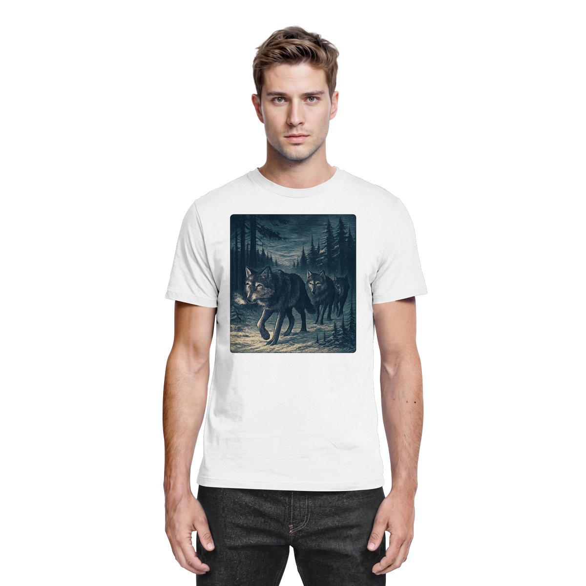 White unisex Pack North shirt by Arvenzo, front view showing a clean, premium cotton t-shirt with a classic fit and crew neckline.