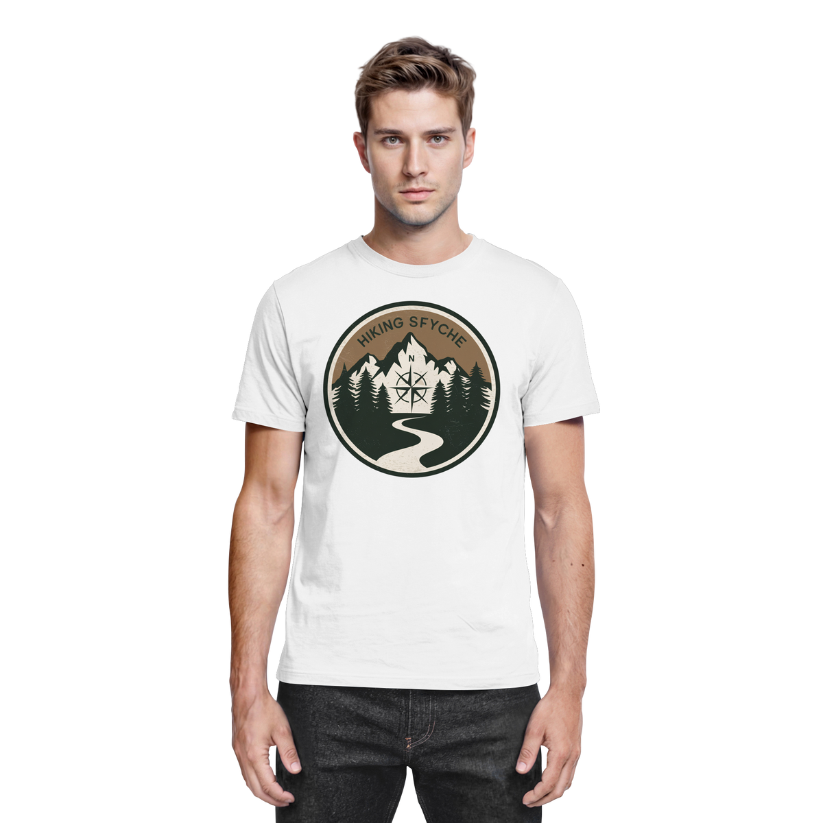 Front view of Arvenzo Trail Crest unisex white shirt with a clean, premium design and classic fit.