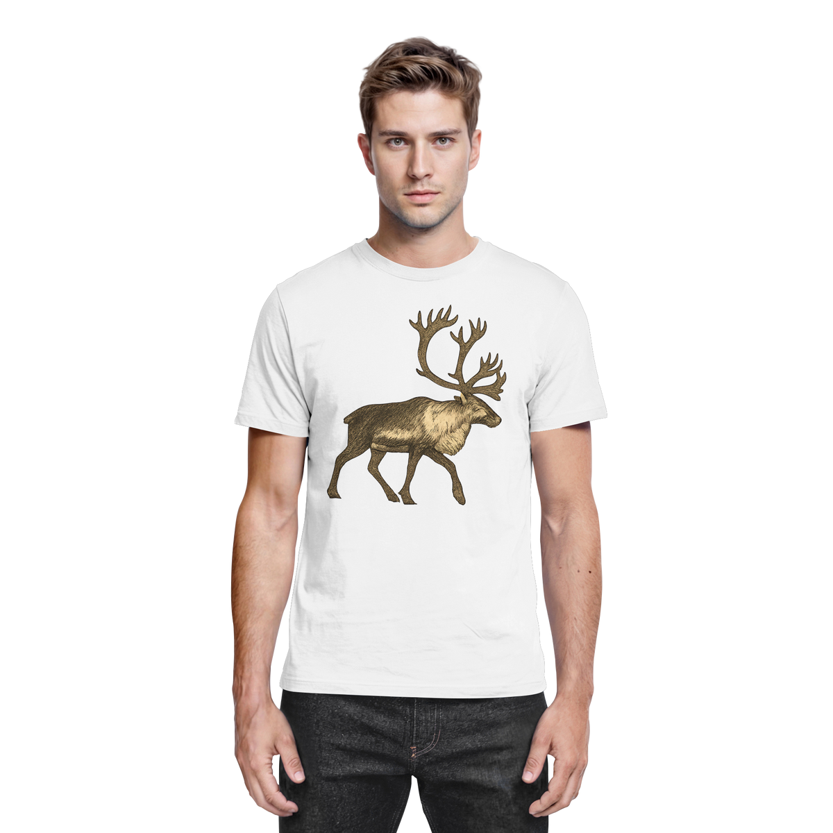 Front view of a white Arvenzo Tundra Walk unisex shirt, premium cotton fabric, showcasing a classic fit and clean design.