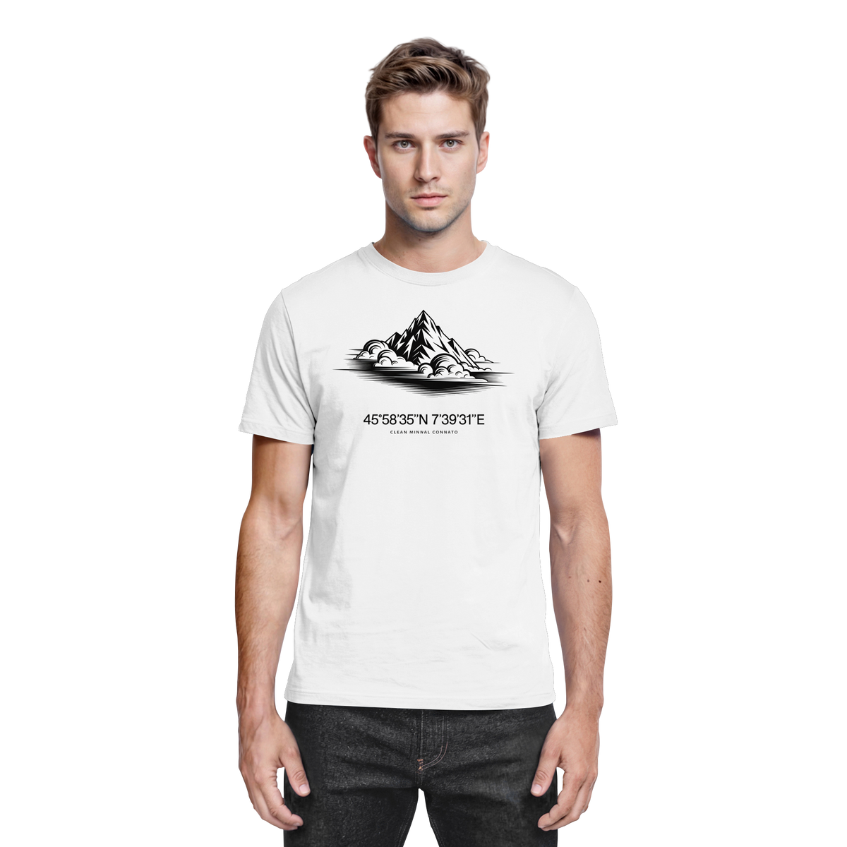 White Arvenzo Summit Point unisex shirt with front design, made from premium fabric, casual and comfortable for everyday wear.