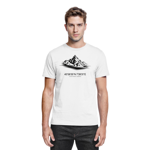Summit Point t-shirt in White with a Matterhorn print with GPS coordinates – Arvenzo