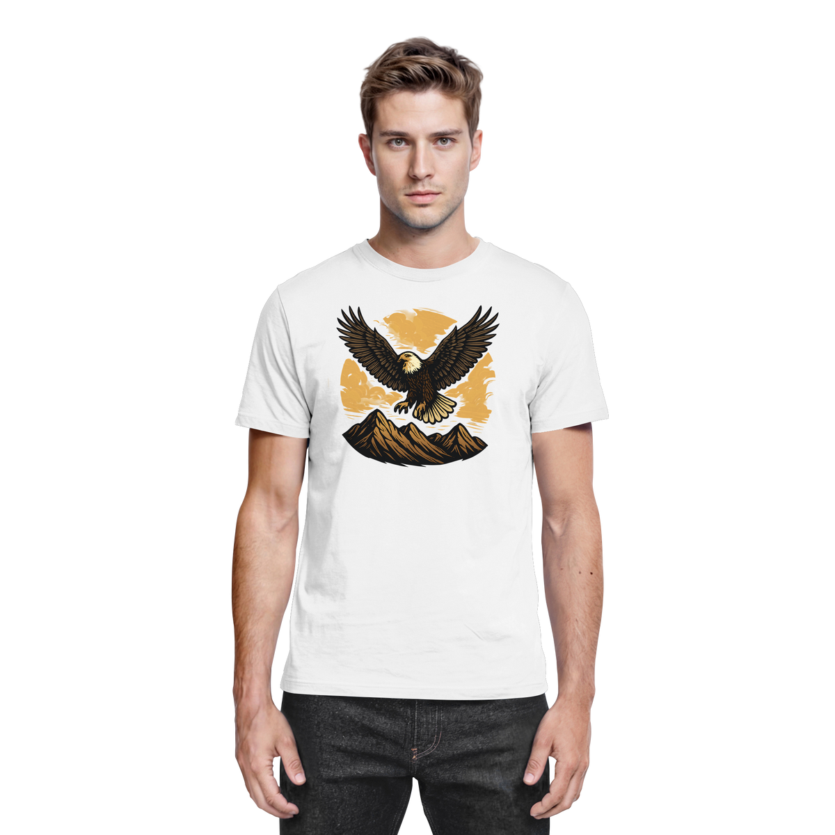 Front view of Arvenzo unisex Iron Wing shirt in white, showcasing its premium fabric and sleek design.