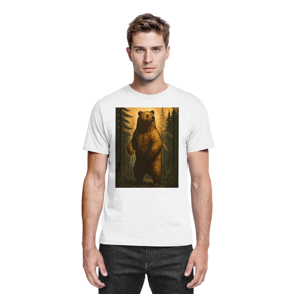 Deep Timber t-shirt in White with a bear in the forest – Arvenzo