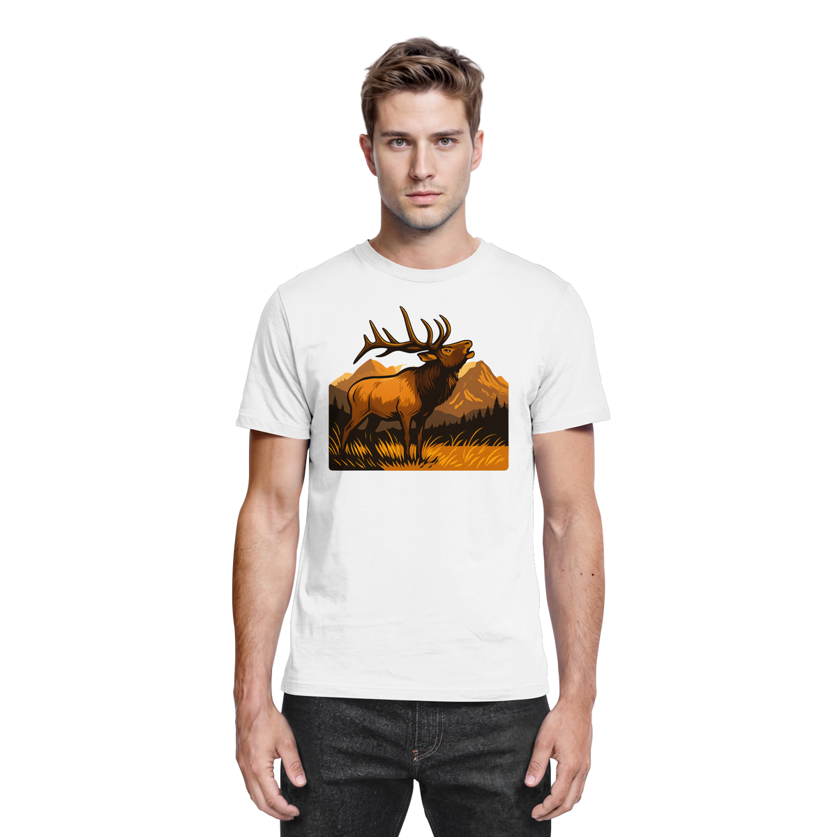 White Arvenzo Elk Meadow unisex shirt featuring a front view with a sleek design and comfortable fit.