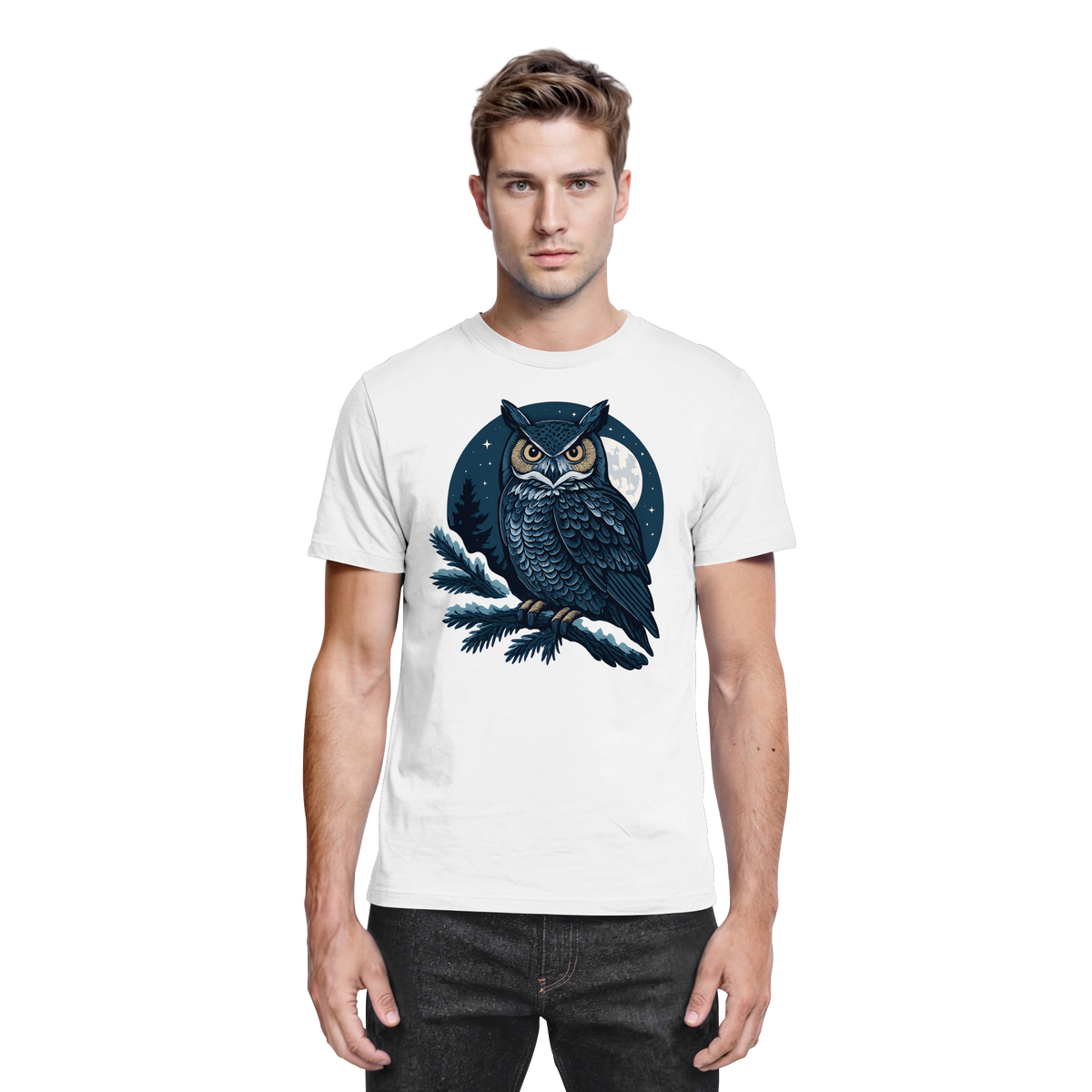 White unisex Night Watch shirt by Arvenzo, front view showcasing comfortable fit and clean design.