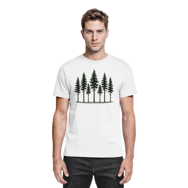 Pine Dusk t-shirt in White with a row of pine trees – Arvenzo