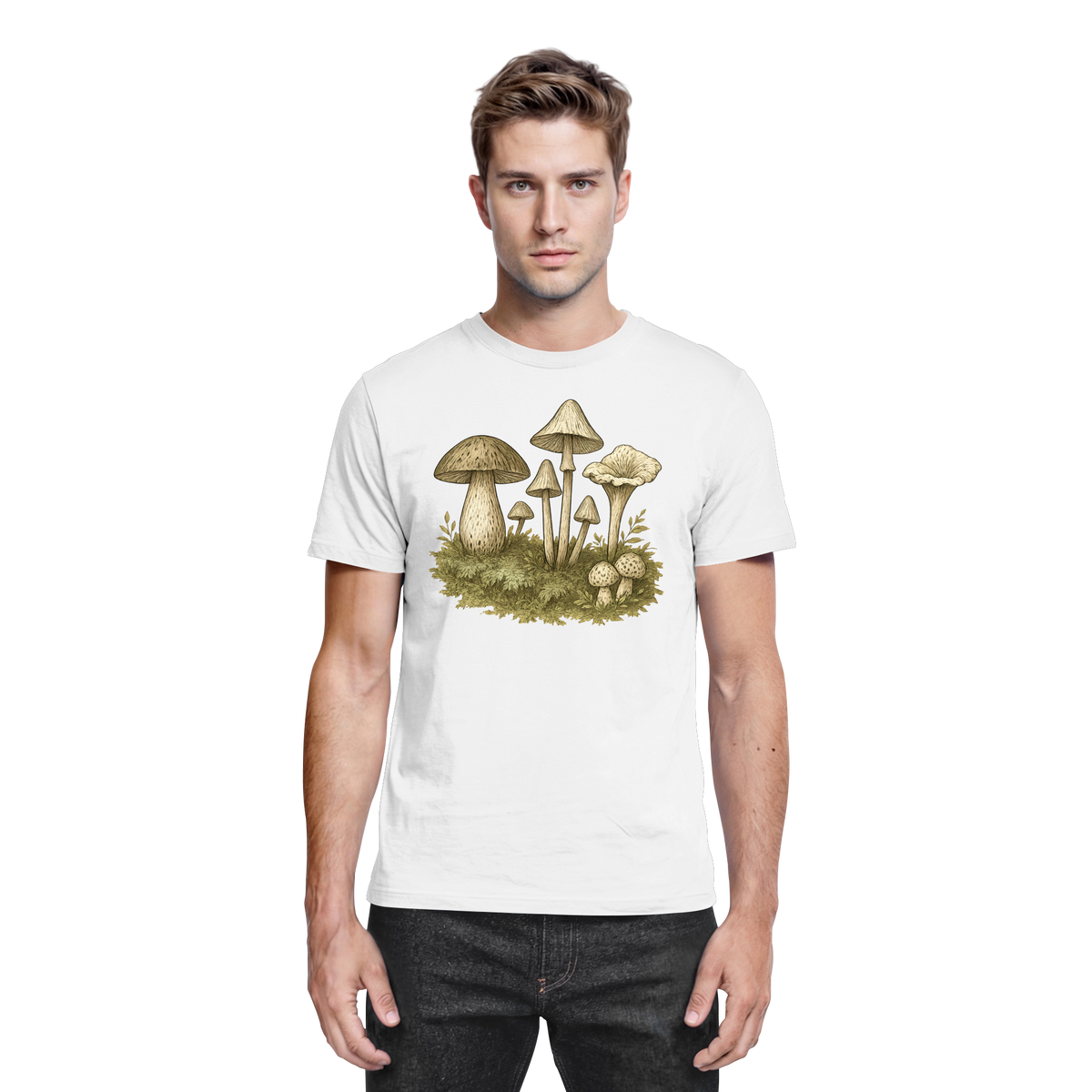 White Arvenzo Forest Floor unisex shirt featuring a detailed forest-themed design on the front.