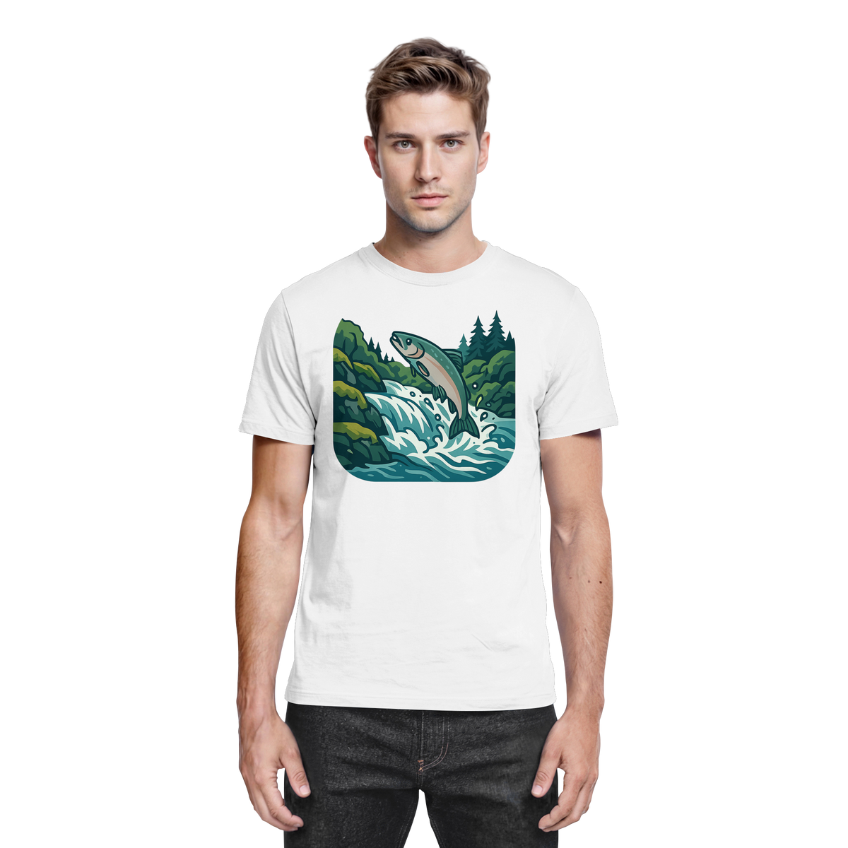 Front view of Arvenzo silver run unisex shirt in white, showcasing a clean, premium fit and classic design.