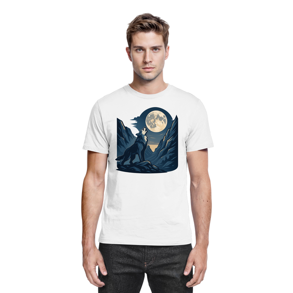 Silver Howl t-shirt in White with a wolf howling at the full moon – Arvenzo