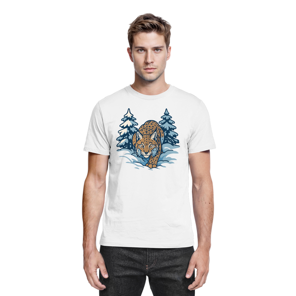 Snow Lynx t-shirt in White with a lynx in the snow – Arvenzo